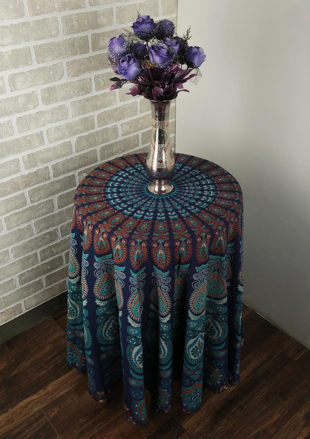 Rond wandkleed pauw mandala centimeter roundie hippie voorkant Huis - Accessoires en Decoratie Naty Shop