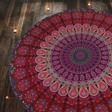 Rond wandkleed pauw mandala centimeter roundie hippie gezicht Home - Accessoires en Decoratie Naty Shop Violet roze 183L X 183B Cm