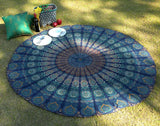 Rond wandkleed pauw mandala centimeter roundie hippie gezicht Home - Accessoires en Decoratie Naty Shop Blauwgroen 122L X 122B Cm