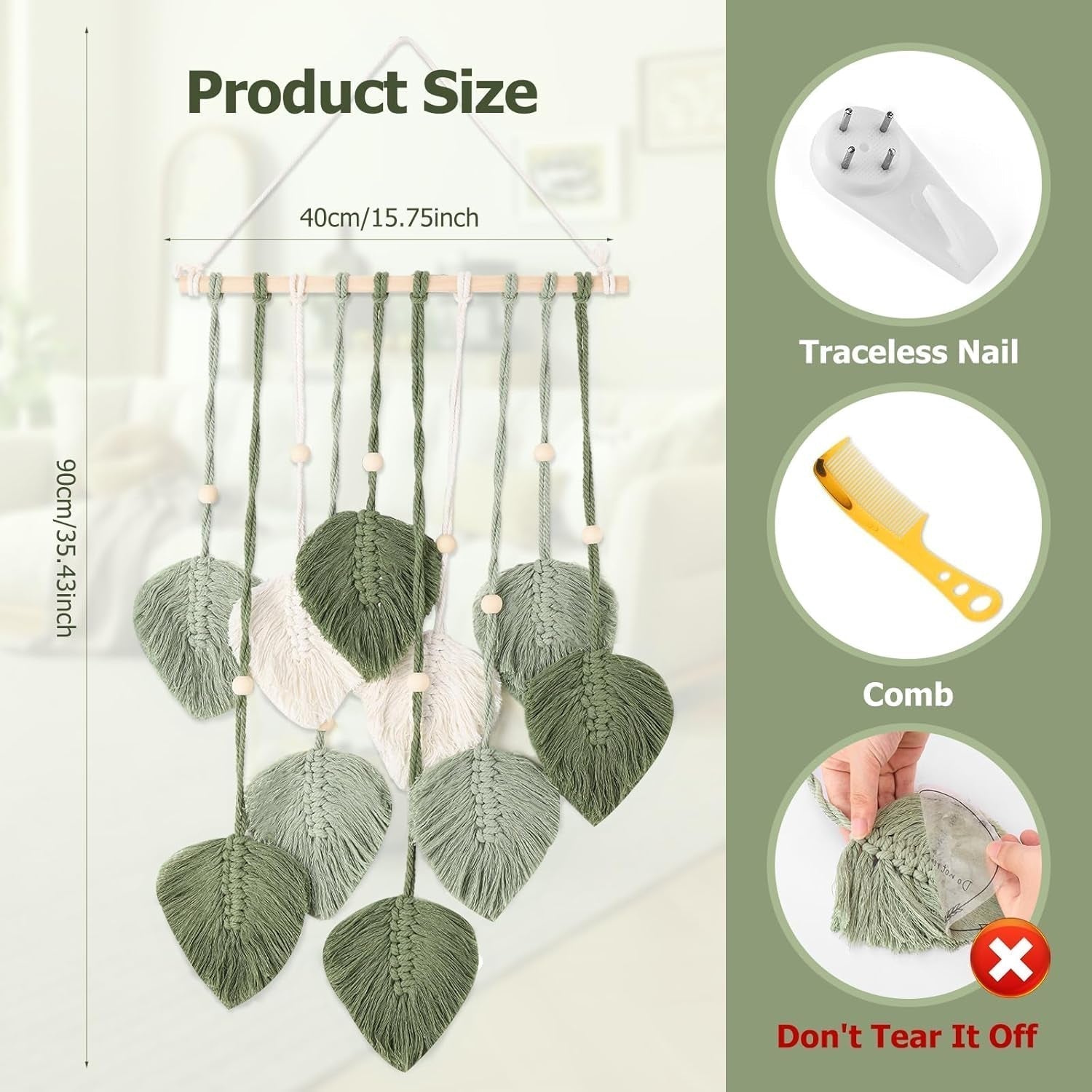 Raamdecoratie in tapisseriestijl 40cm groen Wonen - Accessoires en Decoratie Naty Shop