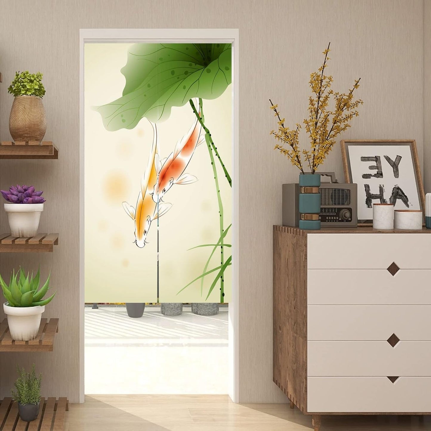 Wandtapijt in Japanse stijl, dik norenlinnen, lange lotus Huis - Accessoires en Decoratie Naty Shop