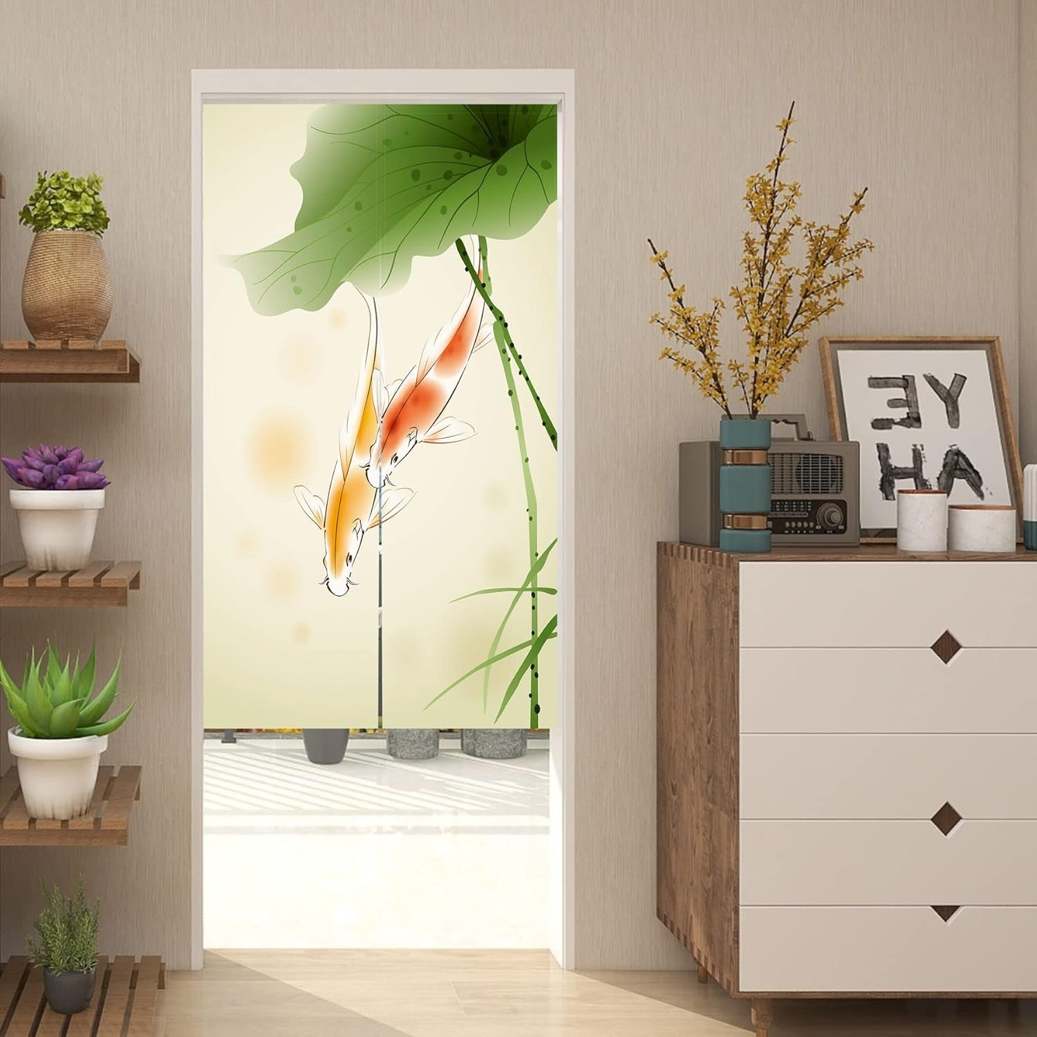 Wandtapijt in Japanse stijl, dik norenlinnen, lange lotus Huis - Accessoires en Decoratie Naty Shop