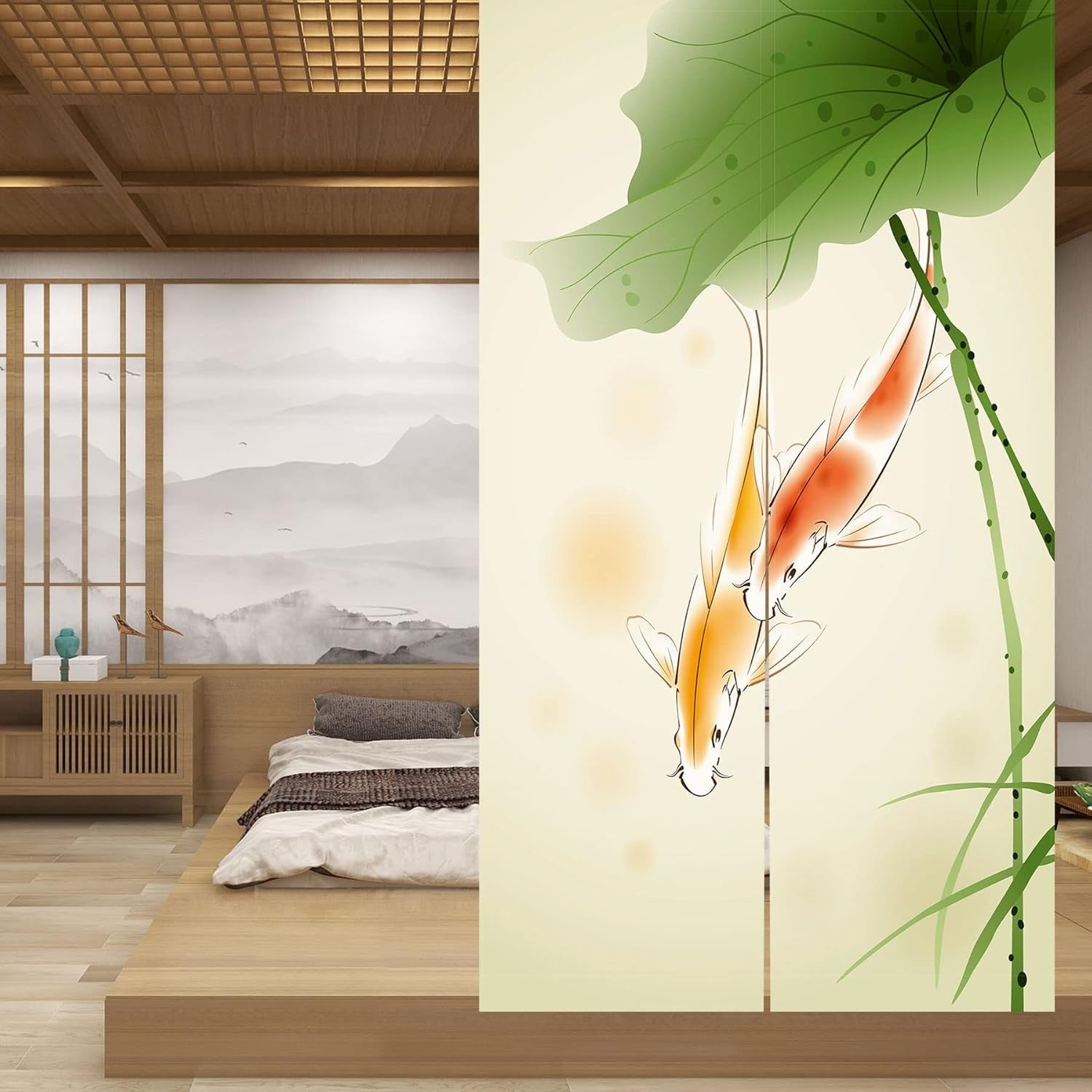 Wandtapijt in Japanse stijl, dik norenlinnen, lange lotus Huis - Accessoires en Decoratie Naty Shop