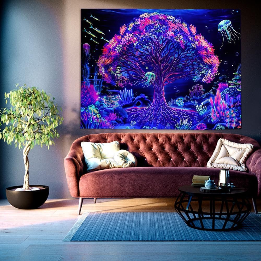 Wandtapijt suaywo psychedelische fluorescerende boom levenskamer Huis - Accessoires en Decoratie Naty Shop