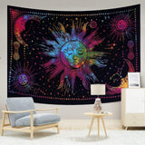 Wandtapijt zon maan ster spiritueel esthetisch regenboog katoen Woon - Accessoires en Decoratie Naty Shop Regenboog 150L X 137B Cm