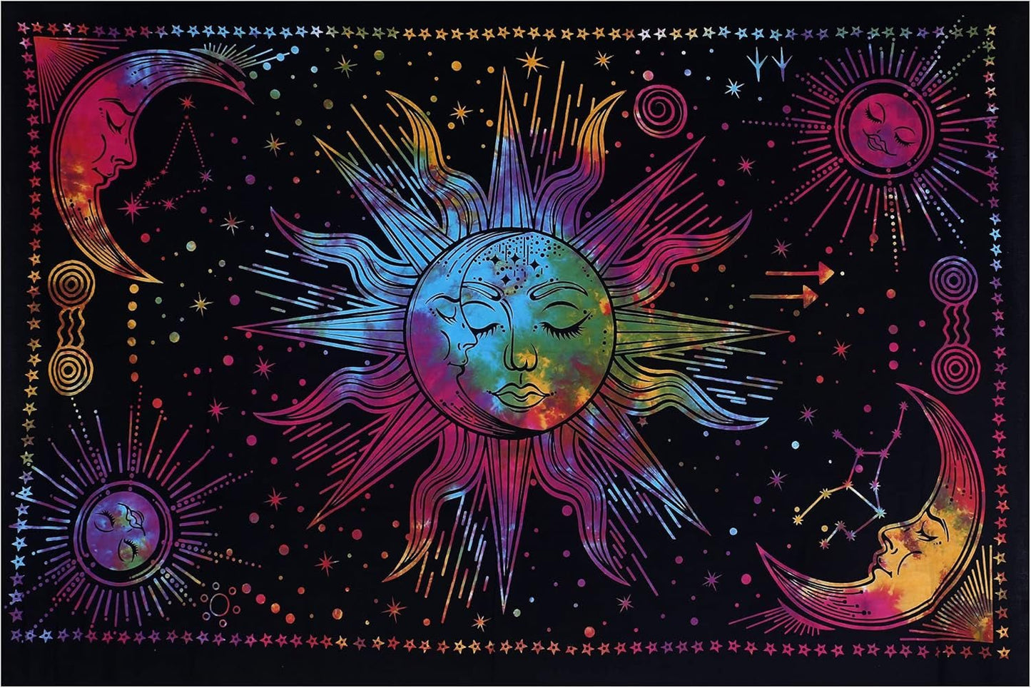 Wandtapijt zon maan ster spiritueel esthetisch regenboog katoen Wonen - Accessoires en Decoratie Naty Shop