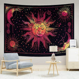 Wandtapijt zon maan ster spiritueel esthetisch regenboog katoen Woon - Accessoires en Decoratie Naty Shop Rood 210L X 140B Cm