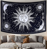 Wandtapijt zon maan ster spiritueel esthetisch regenboog katoen Wonen - Accessoires en Decoratie Naty Shop Zwart/wit 102L X 77B Cm