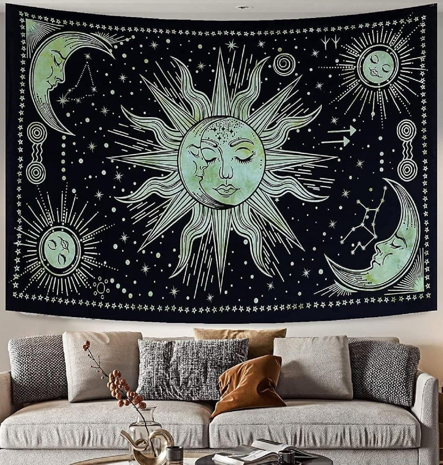 Wandtapijt zon maan ster spiritueel esthetisch regenboog katoen Woon - Accessoires en Decoratie Naty Shop Groeten 210L X 140B Cm