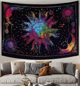 Wandtapijt zon maan ster spiritueel esthetisch regenboog katoen Woon - Accessoires en Decoratie Naty Shop Regenboog 210L X 140B Cm
