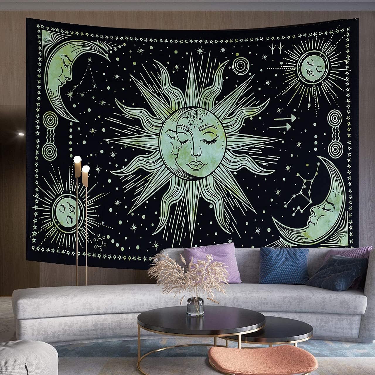 Wandtapijt zon maan ster spiritueel esthetisch regenboog katoen Woon - Accessoires en Decoratie Naty Shop Groeten 150L X 137B Cm