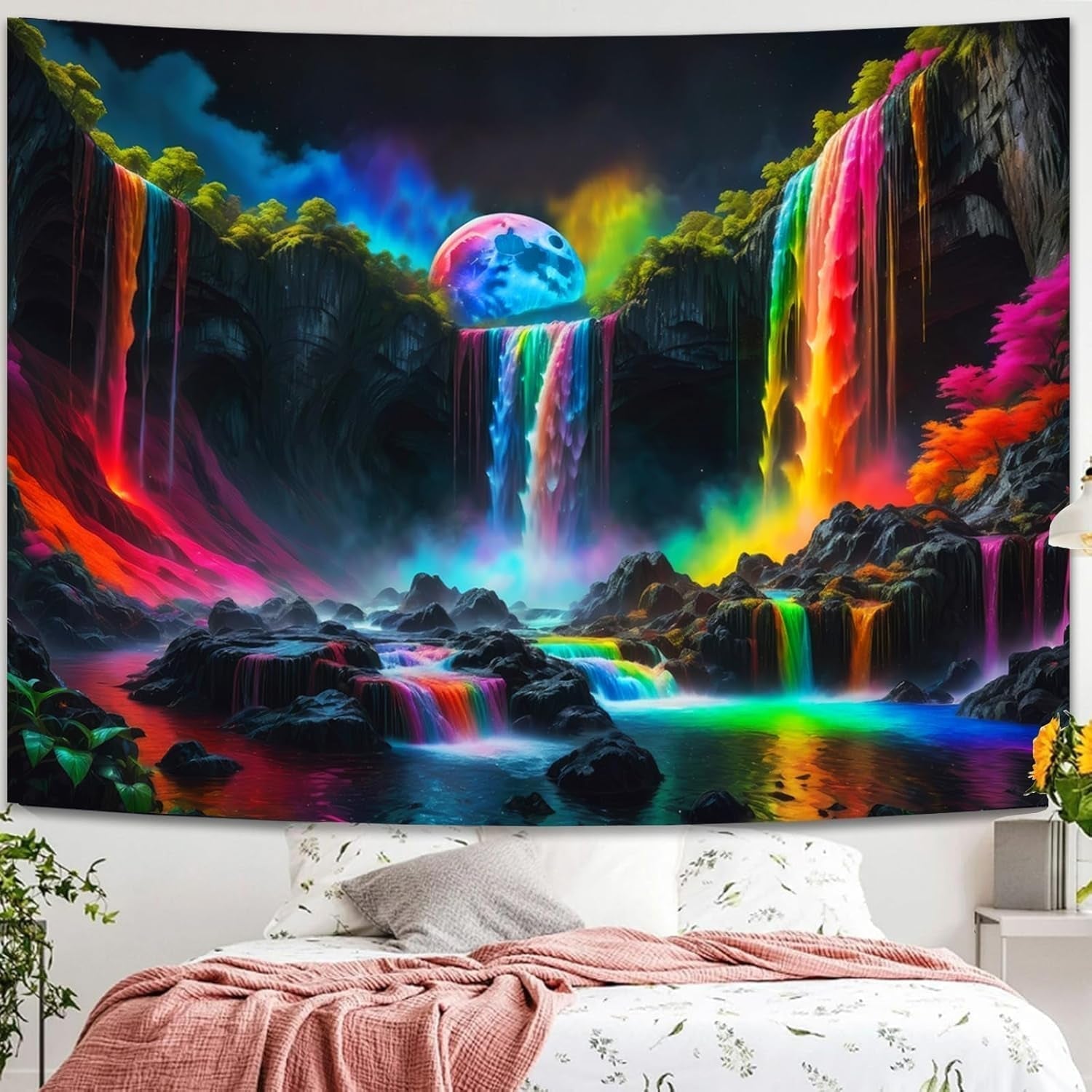 Wandtapijt wandtapijt planetair waterval fantasie zwart licht Wonen - Accessoires en Decoratie Naty Shop