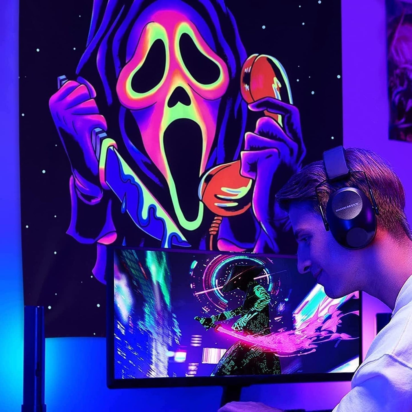 Wandtapijt wandtapijt horror gezicht blacklight geesten reactief Home - Accessoires en Decoratie Naty Shop