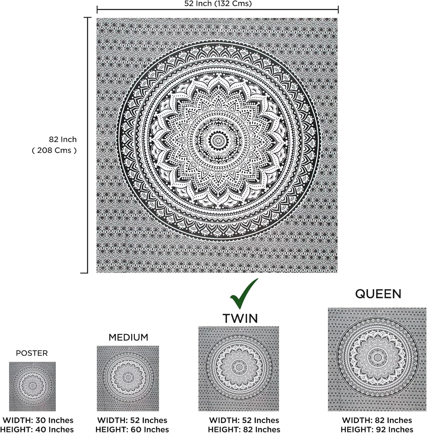 Wandkleed wandkleed mandala grijs zwart wandkleed Wonen - Accessoires en Decoratie Naty Shop