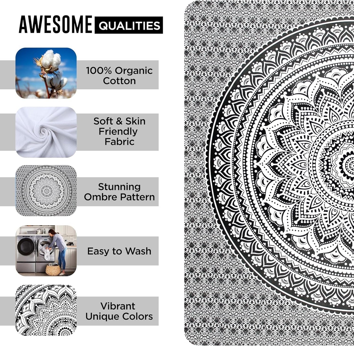 Wandkleed wandkleed mandala grijs zwart wandkleed Wonen - Accessoires en Decoratie Naty Shop