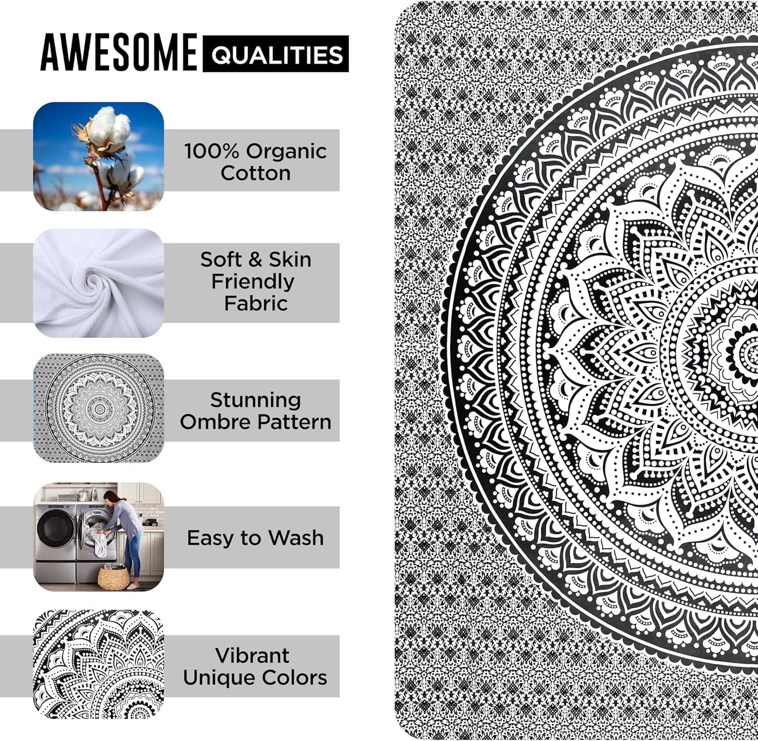 Wandkleed wandkleed mandala grijs zwart wandkleed Wonen - Accessoires en Decoratie Naty Shop