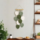 Wandtapijt wandtapijt houten kralen groene bladeren handgemaakt Huis - Accessoires en Decoratie Naty Shop