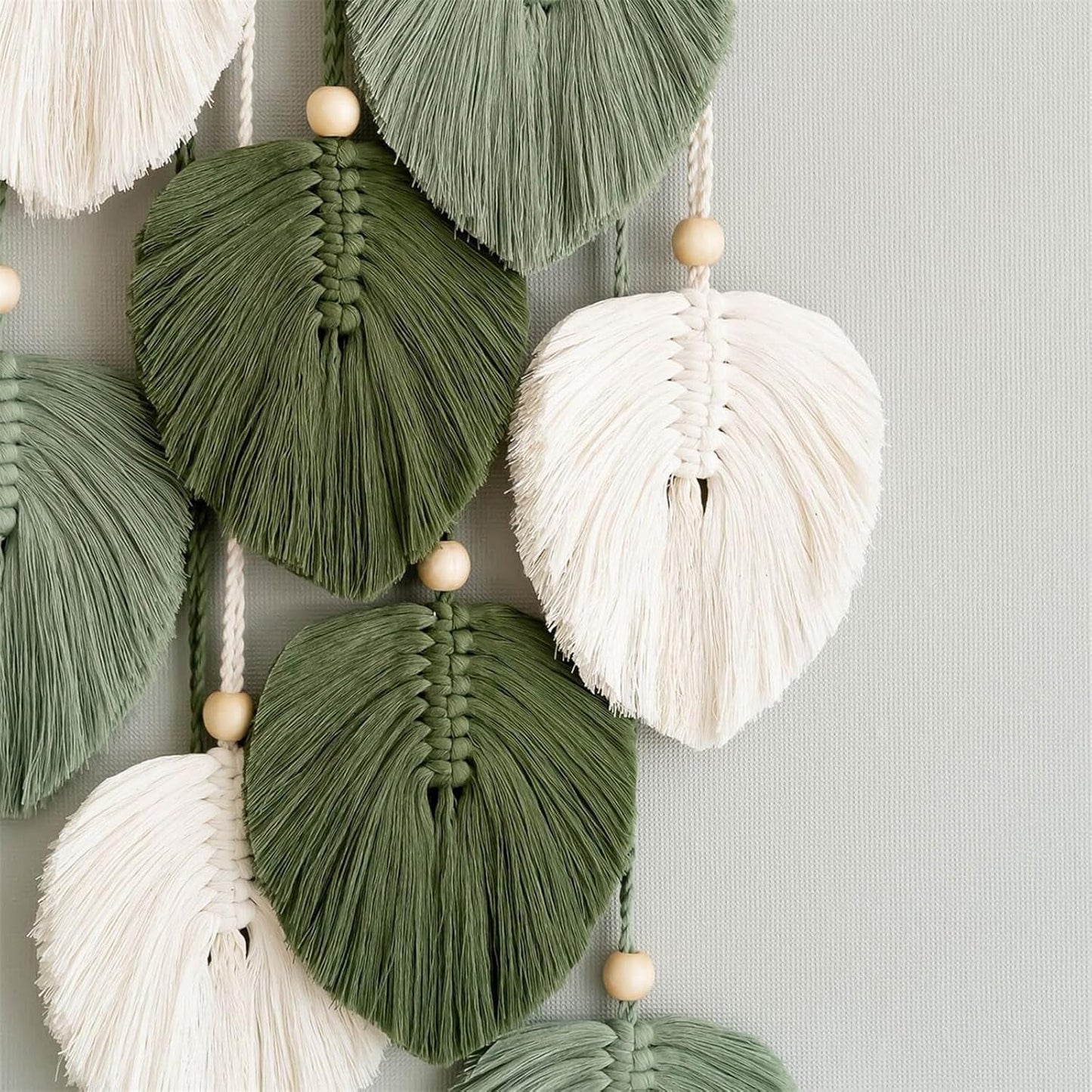 Wandtapijt wandtapijt houten kralen groene bladeren handgemaakt Huis - Accessoires en Decoratie Naty Shop