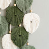 Wandtapijt wandtapijt houten kralen groene bladeren handgemaakt Huis - Accessoires en Decoratie Naty Shop