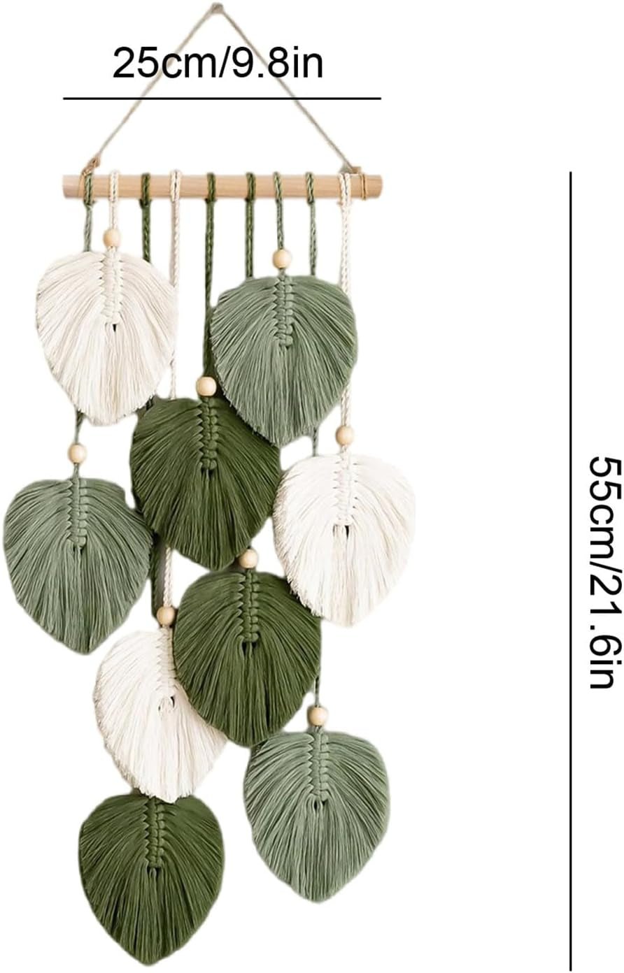 Wandtapijt wandtapijt houten kralen groene bladeren handgemaakt Huis - Accessoires en Decoratie Naty Shop