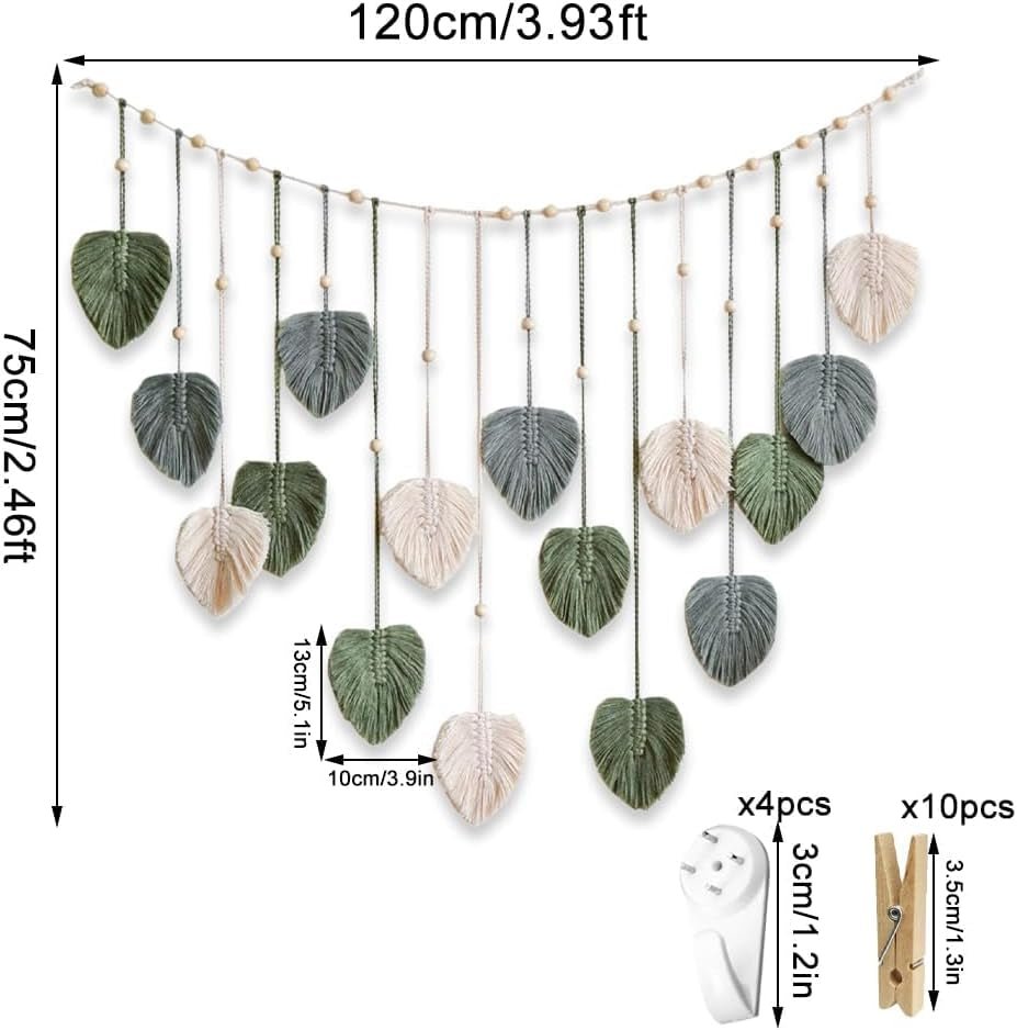 Wandtapijt groen geweven wandtapijt houten spijkers Home - Accessoires en Decoratie Naty Shop