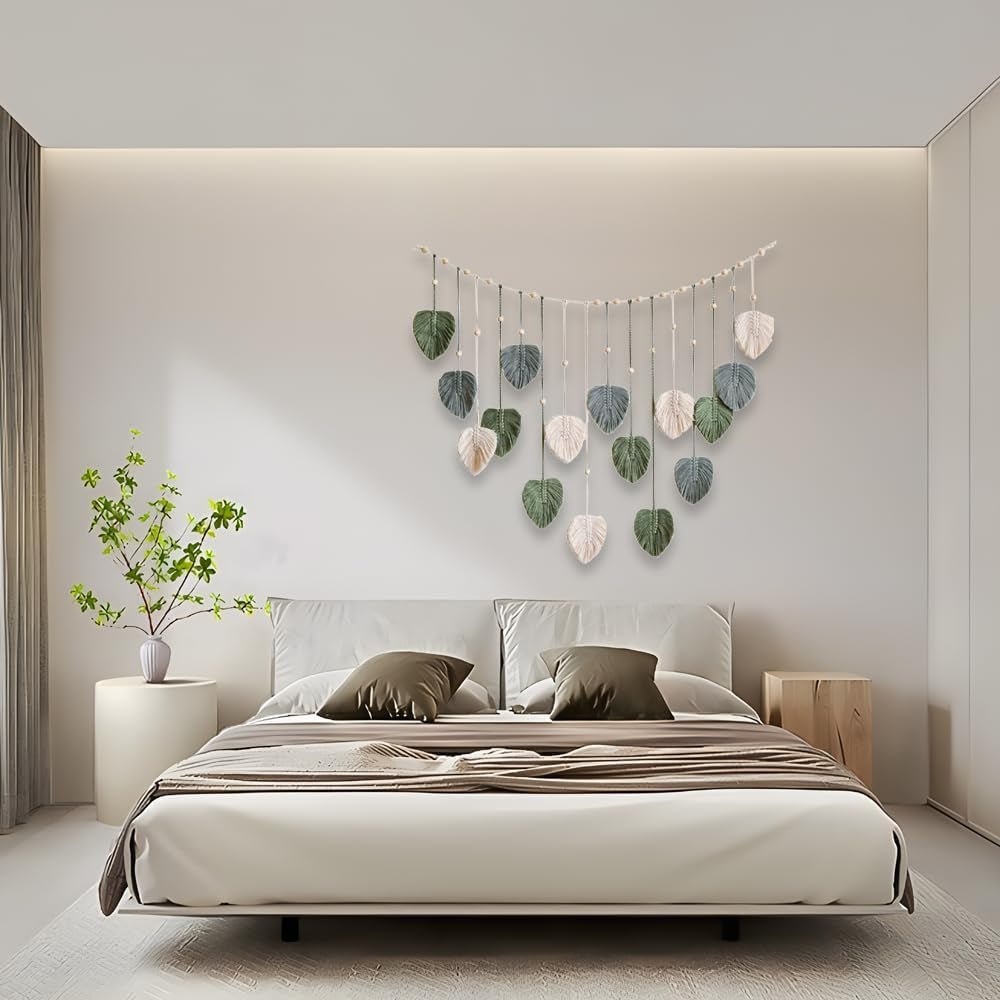 Wandtapijt groen geweven wandtapijt houten spijkers Home - Accessoires en Decoratie Naty Shop