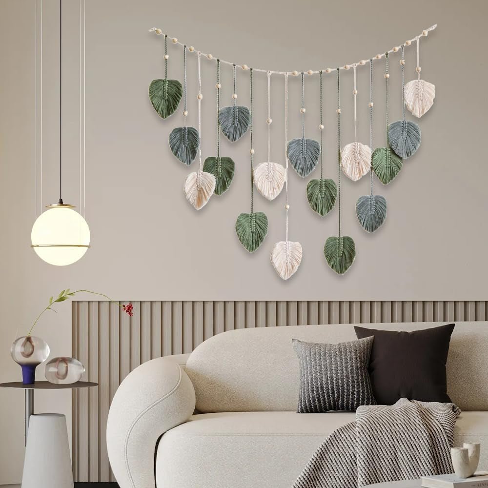 Wandtapijt groen geweven wandtapijt houten spijkers Home - Accessoires en Decoratie Naty Shop