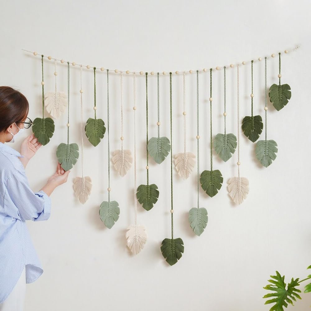 Wandtapijt groen geweven wandtapijt houten spijkers Home - Accessoires en Decoratie Naty Shop Standaardtitel