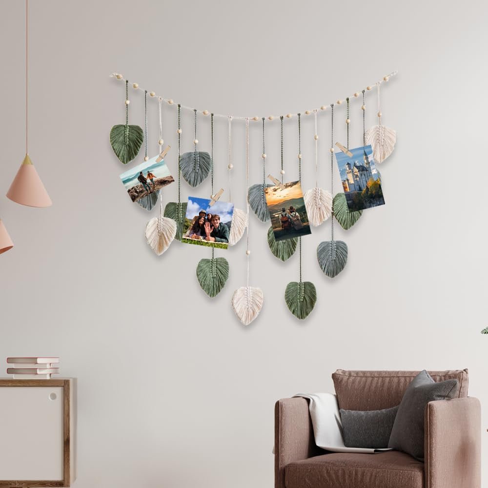 Wandtapijt groen geweven wandtapijt houten spijkers Home - Accessoires en Decoratie Naty Shop