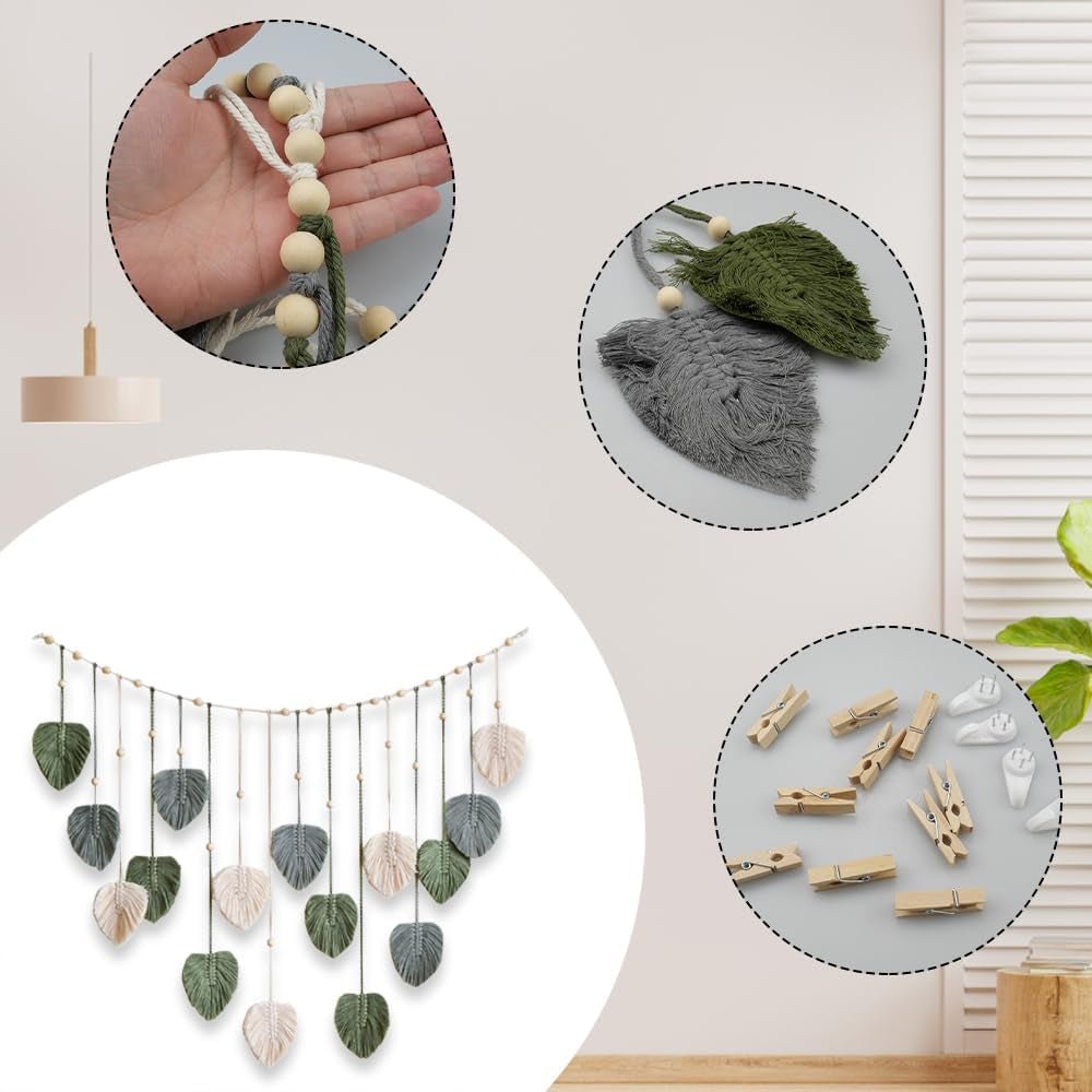 Wandtapijt groen geweven wandtapijt houten spijkers Home - Accessoires en Decoratie Naty Shop