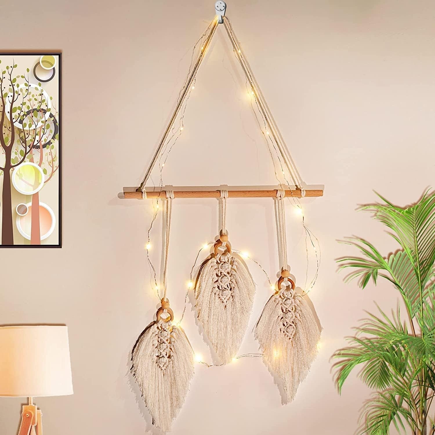 Handgeweven tapijt wandkleed wanddecoratie kinderkamer Home - Accessoires en Decoratie Naty Shop Drie witte bladeren