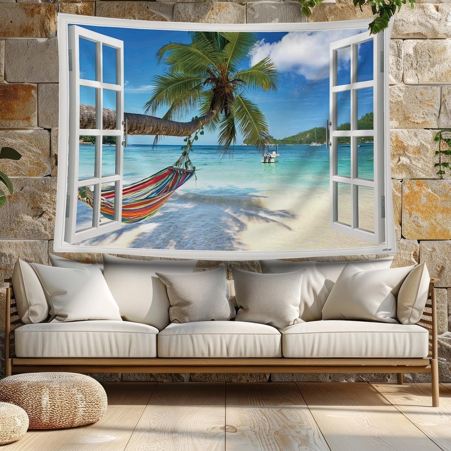 Wandtapijt ulticool uitzicht strand zeepalm hangmat Home - Accessoires en Decoratie Naty Shop