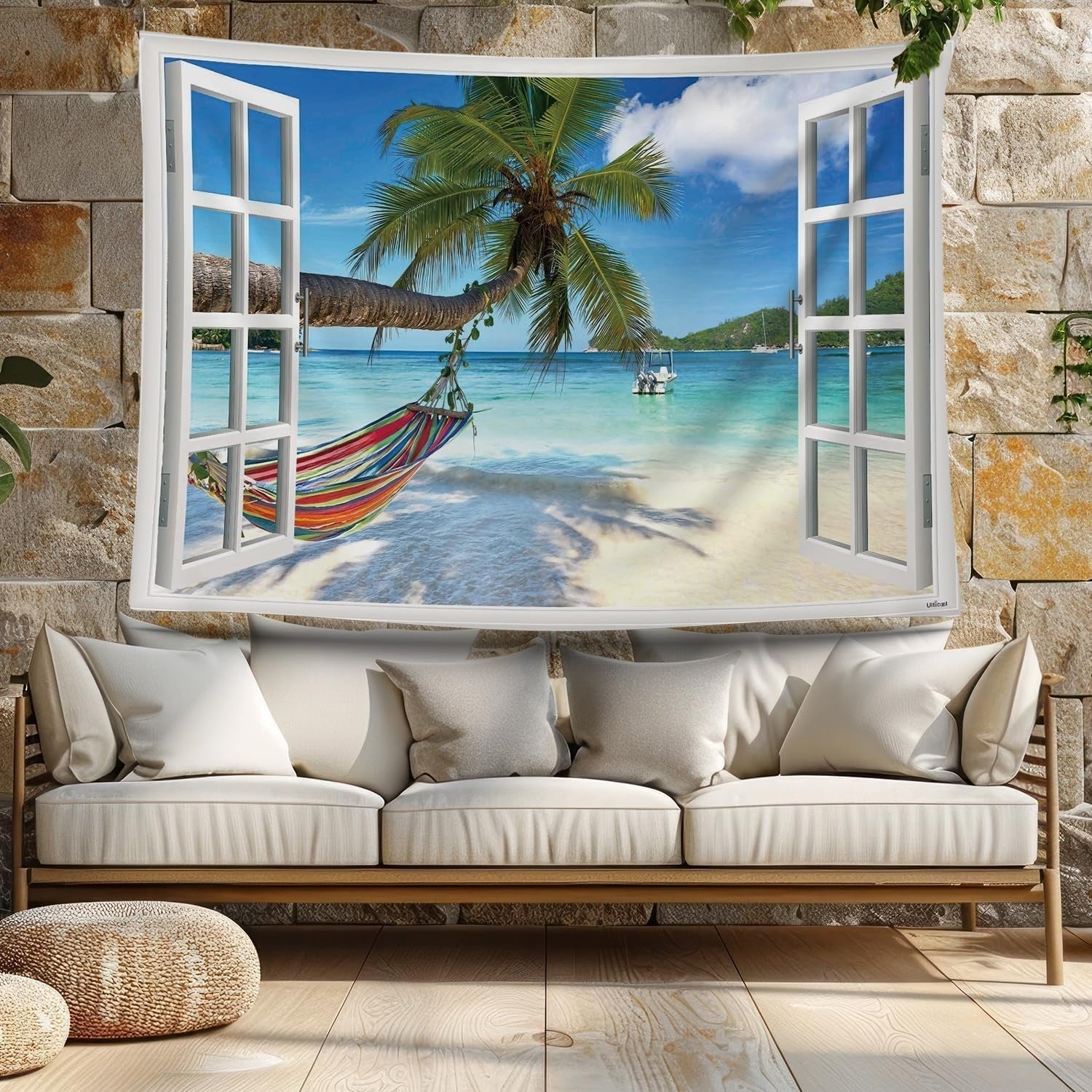 Wandtapijt ulticool uitzicht strand zeepalm hangmat Home - Accessoires en Decoratie Naty Shop