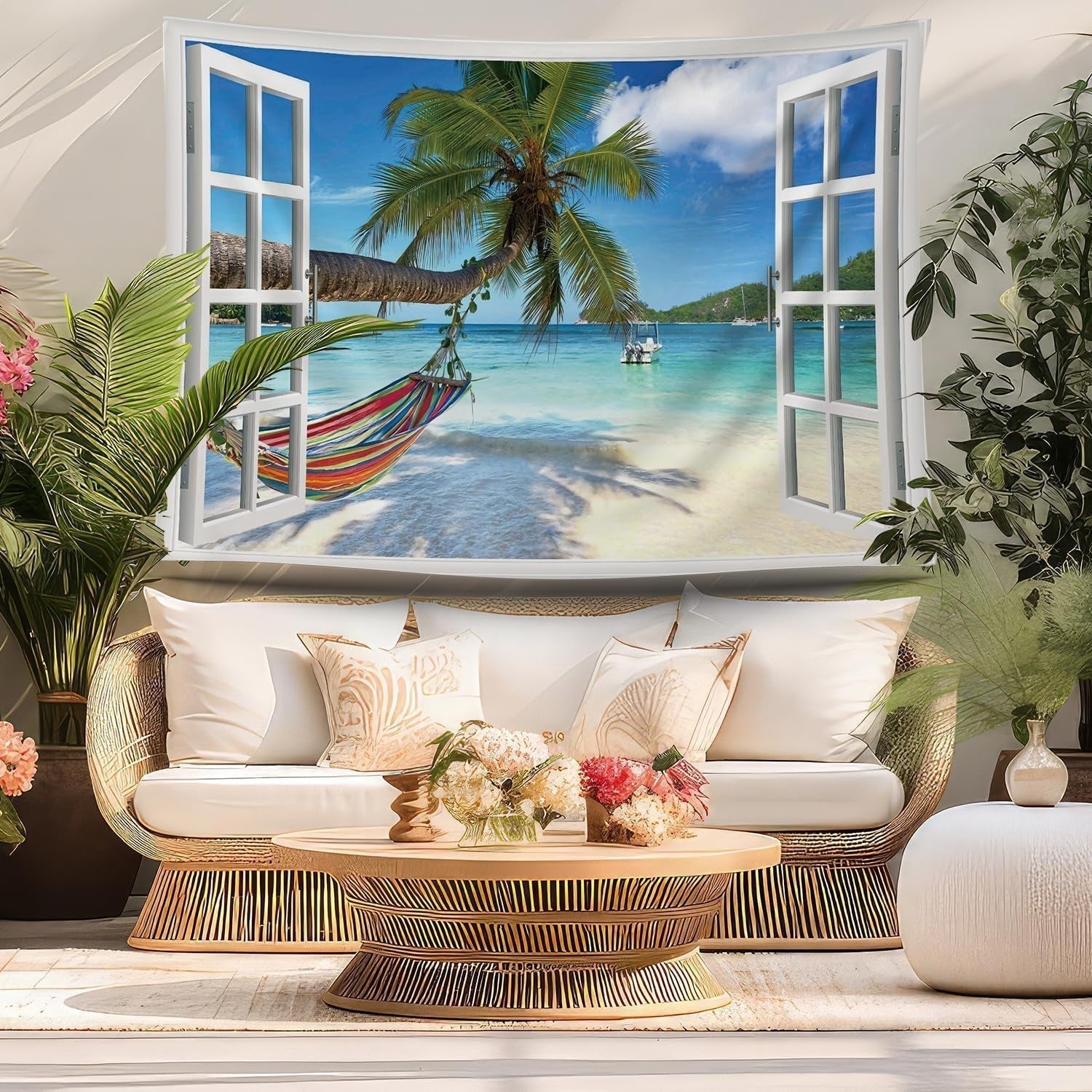 Wandtapijt ulticool uitzicht strand zeepalm hangmat Home - Accessoires en Decoratie Naty Shop