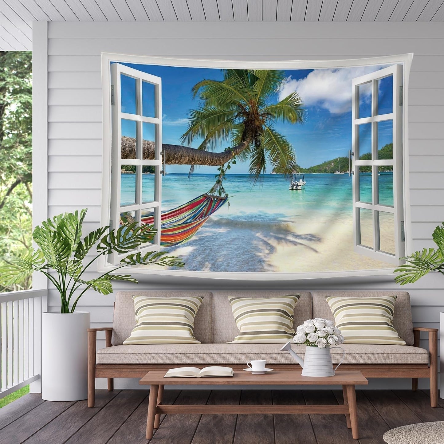 Wandtapijt ulticool uitzicht strand zeepalm hangmat Home - Accessoires en Decoratie Naty Shop