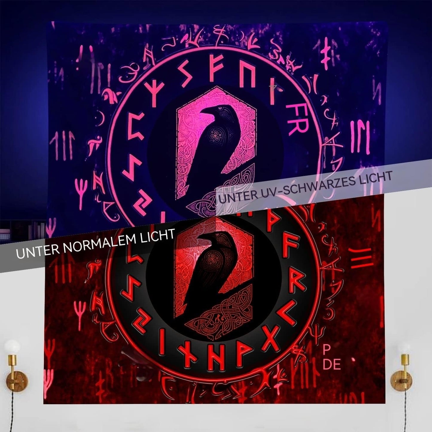 Viking wandtapijt blacklight reactief rood meditatie runen odins Home - Accessoires en Decoratie Naty Shop
