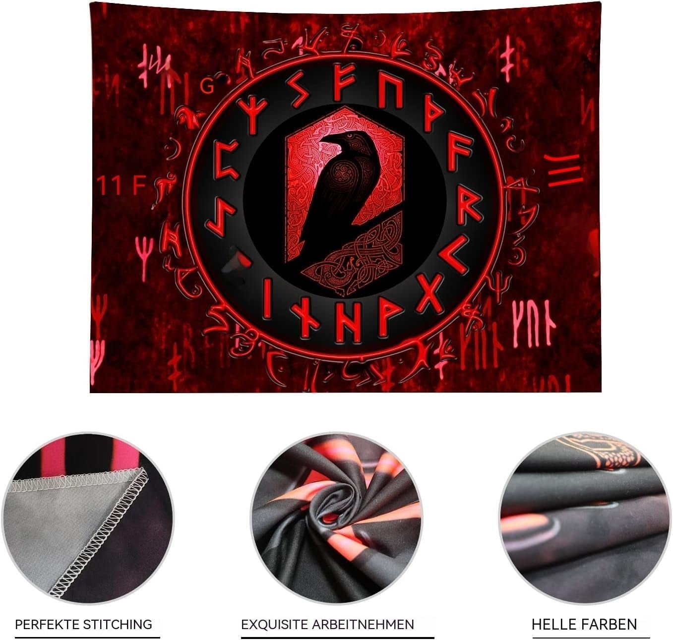 Viking wandtapijt blacklight reactief rood meditatie runen odins Home - Accessoires en Decoratie Naty Shop