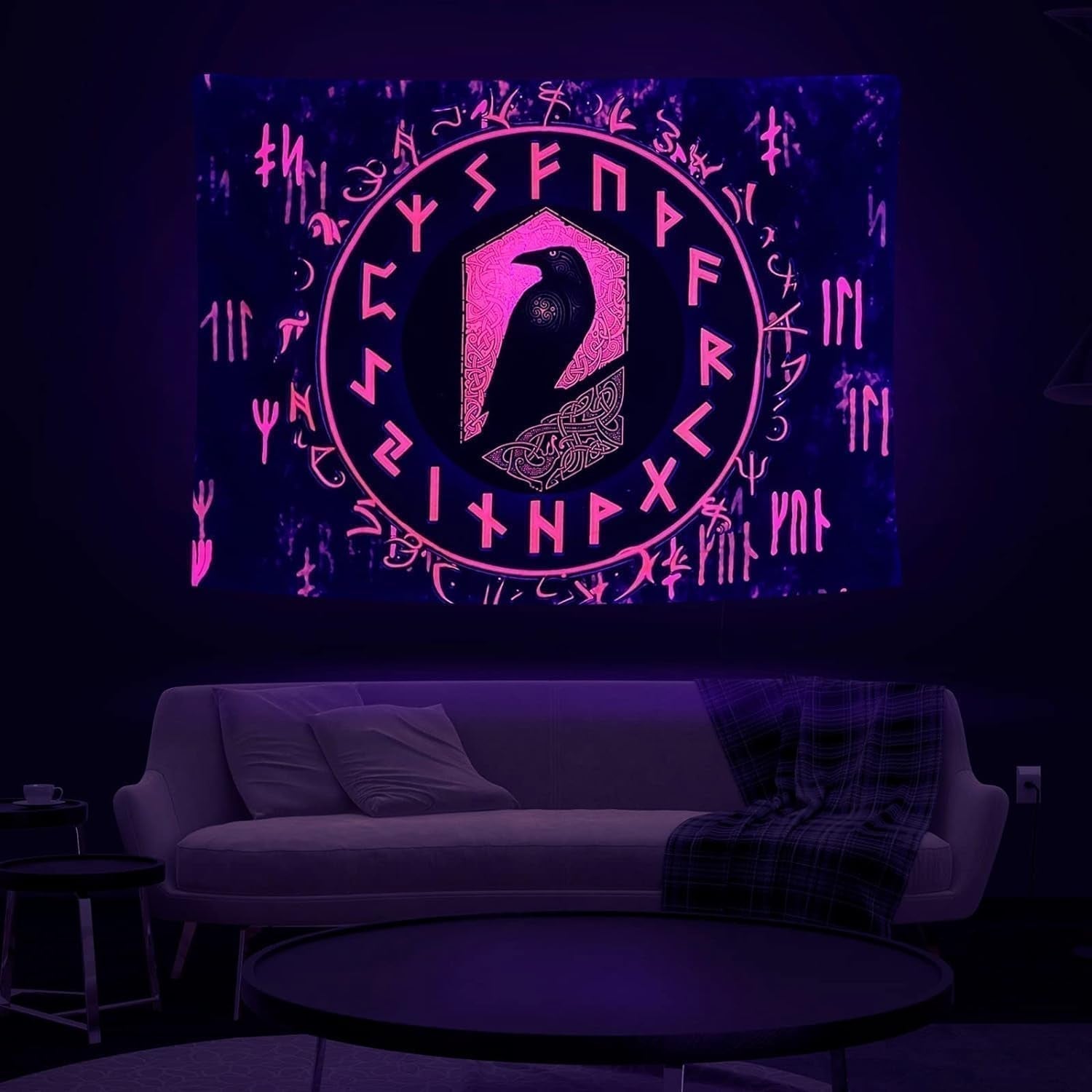 Viking wandtapijt blacklight reactief rood meditatie runen odins Home - Accessoires en Decoratie Naty Shop