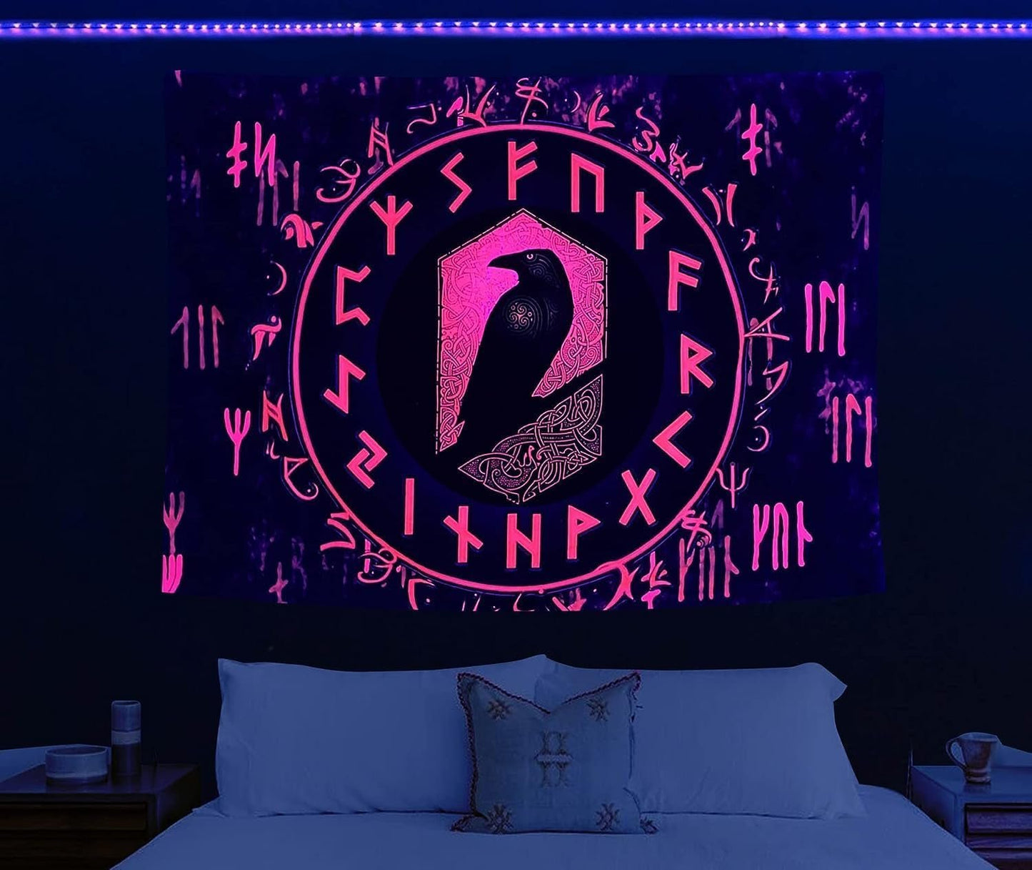 Viking wandtapijt blacklight reactief rood meditatie runen odins Home - Accessoires en Decoratie Naty Shop