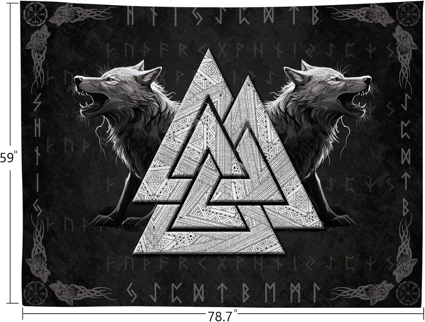 Wandtapijt viking wolf totem zwart wit meditatie runen Home - Accessoires en Decoratie Naty Shop