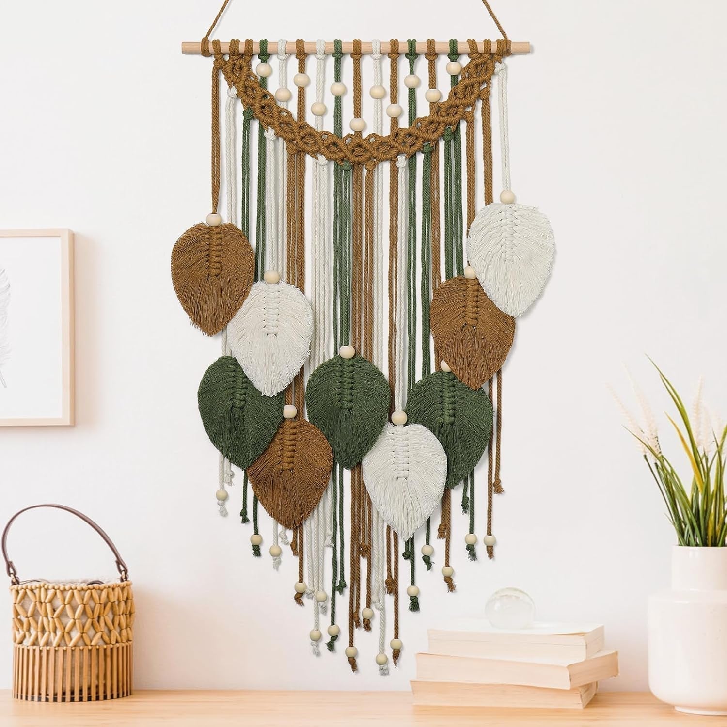 Wandtapijt weldomcor wandtapijt kleine handelskralen hout bladeren Home - Accessoires en Decoratie Naty Shop Maro