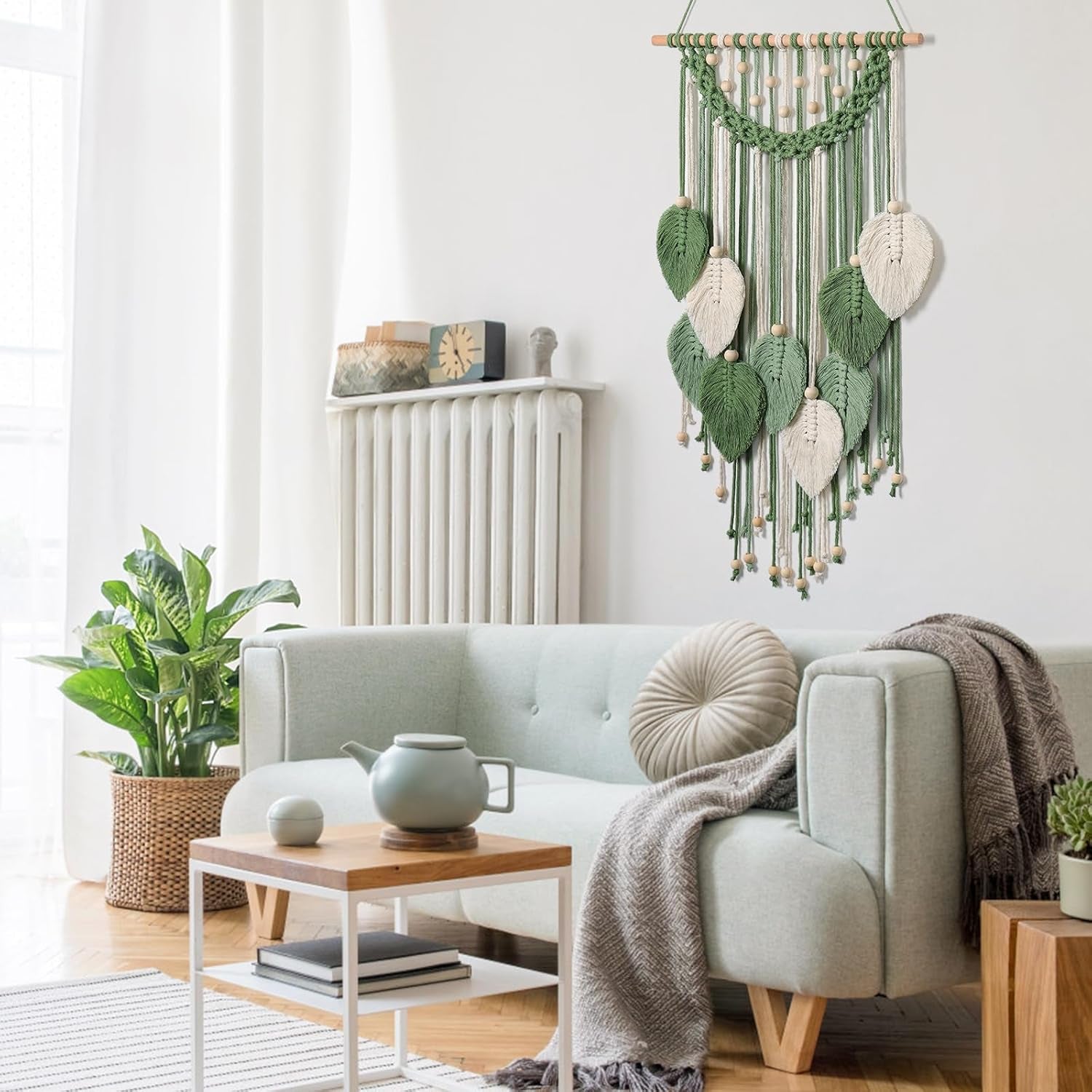 Wandtapijt weldomcor wandtapijt kleine handelskralen hout bladeren Home - Accessoires en Decoratie Naty Shop