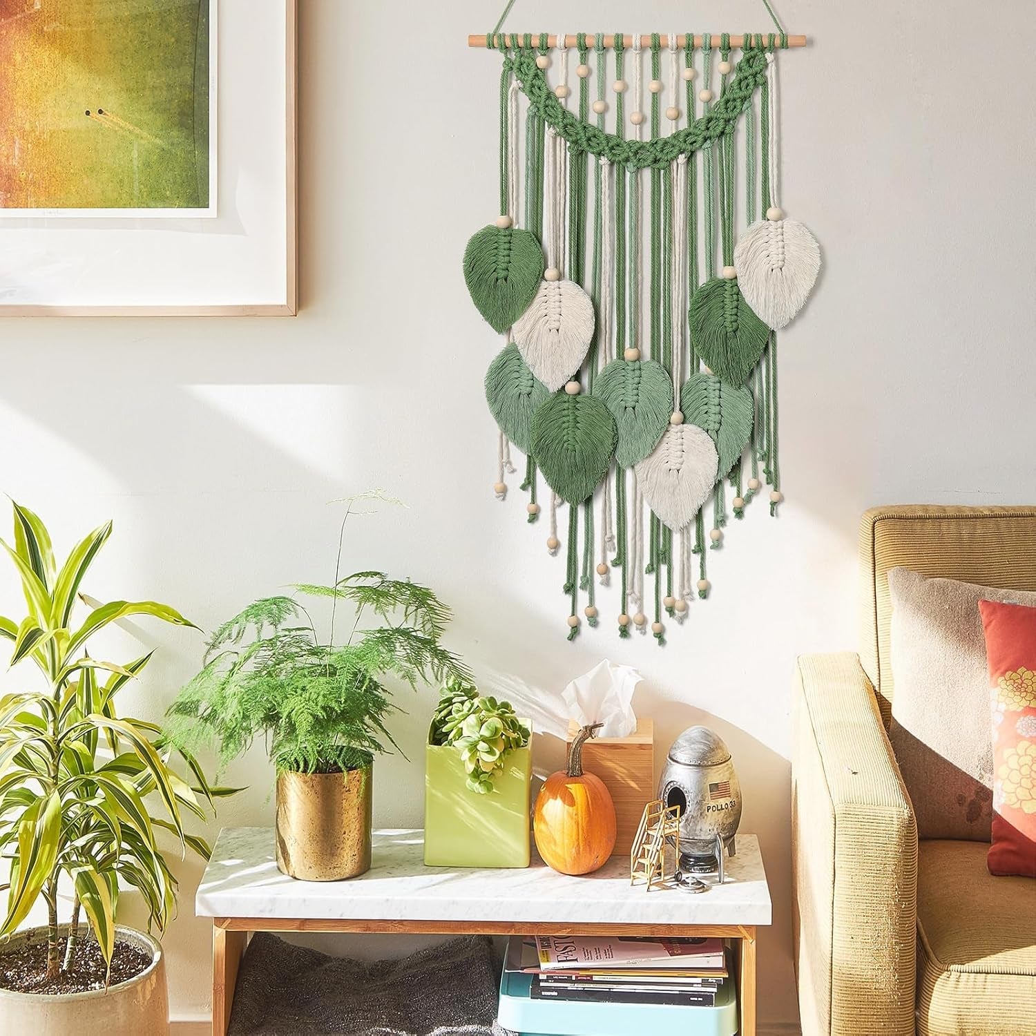 Wandtapijt weldomcor wandtapijt kleine handelskralen hout bladeren Home - Accessoires en Decoratie Naty Shop