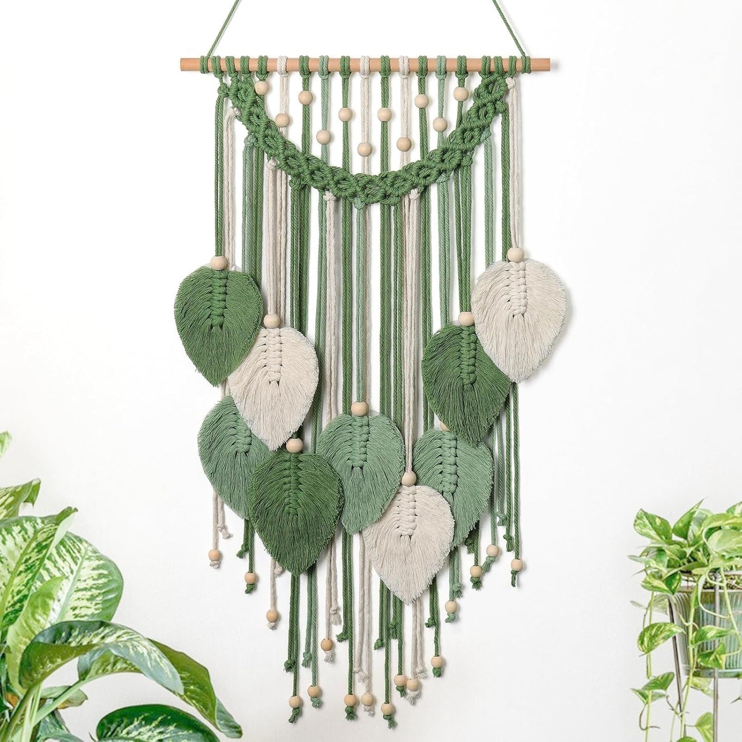 Wandtapijt weldomcor wandtapijt kleine handelskralen hout bladeren Home - Accessoires en Decoratie Naty Shop Groeten