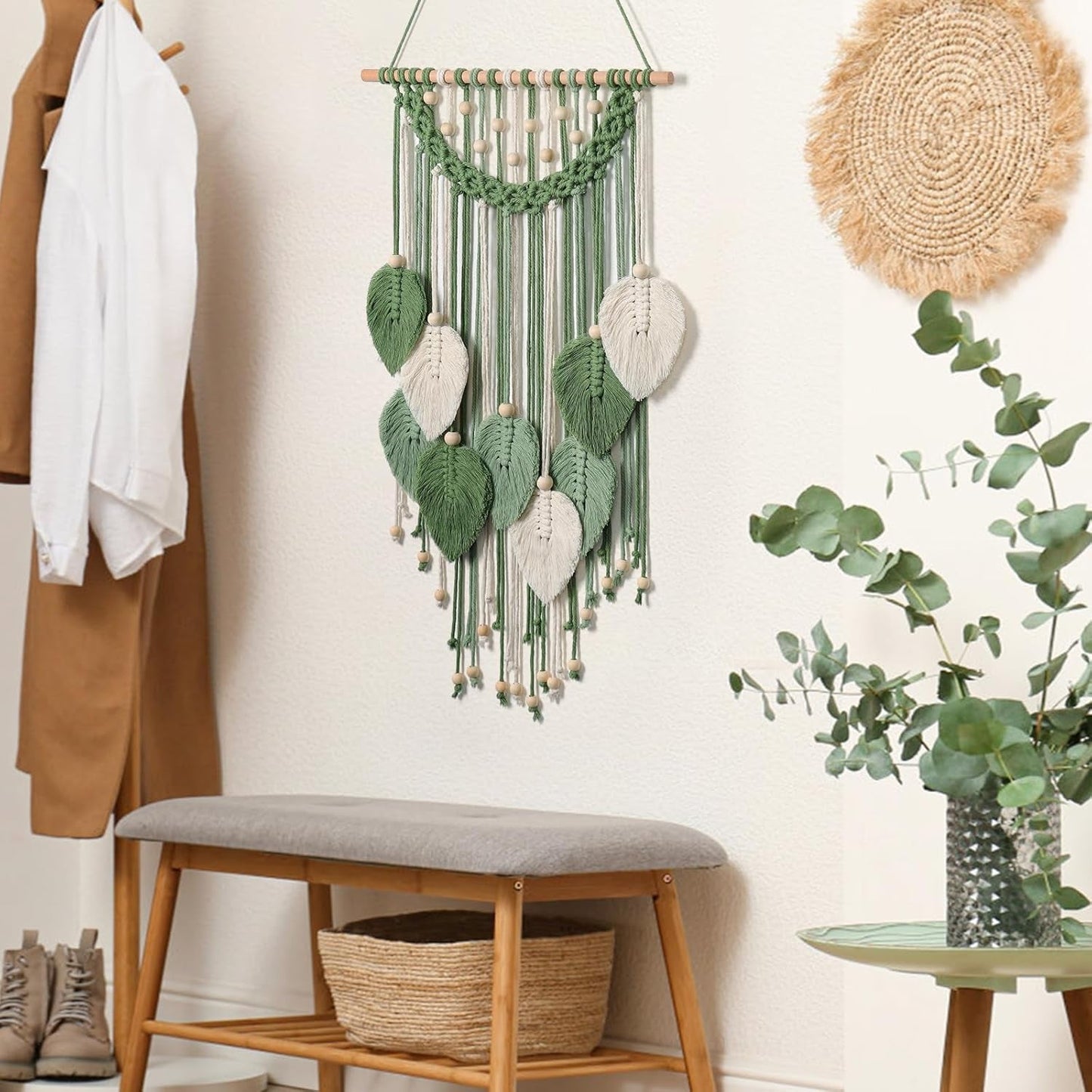 Wandtapijt weldomcor wandtapijt kleine handelskralen hout bladeren Home - Accessoires en Decoratie Naty Shop