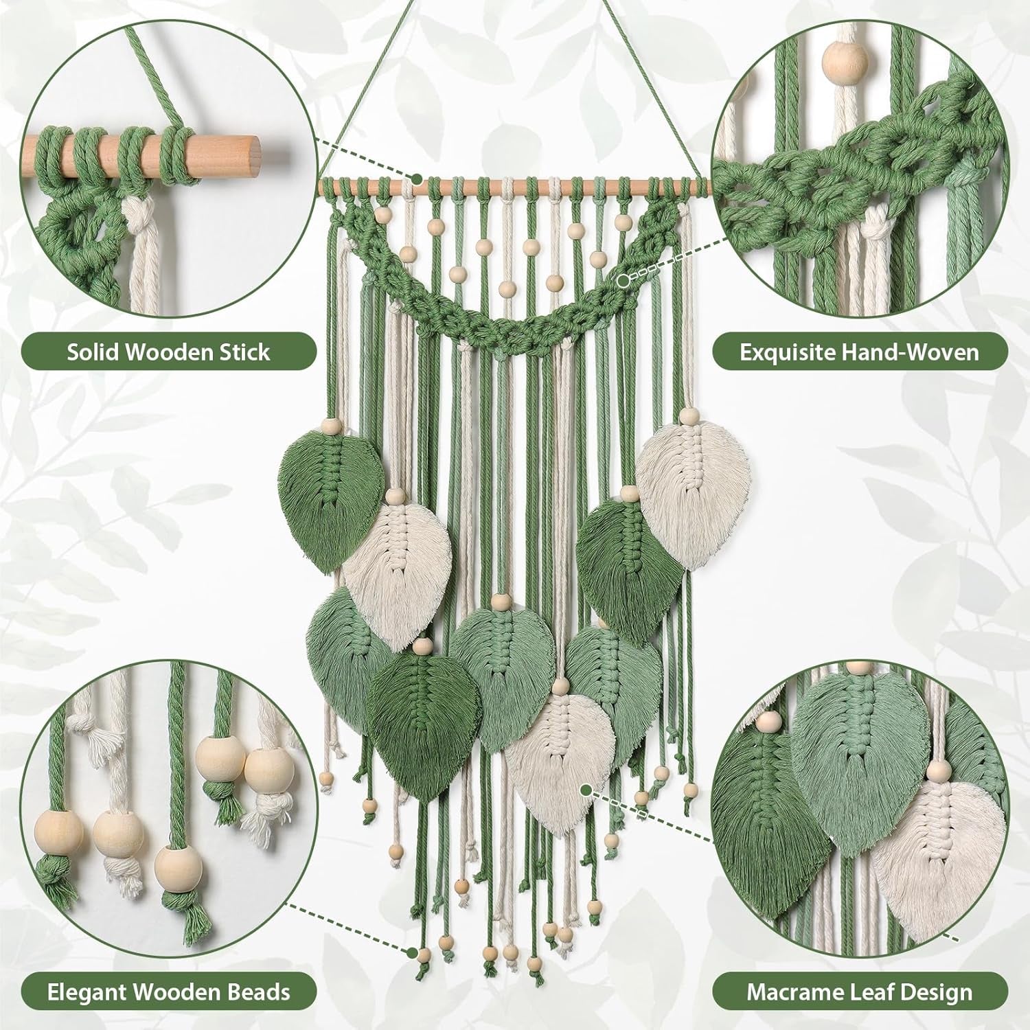 Wandtapijt weldomcor wandtapijt kleine handelskralen hout bladeren Home - Accessoires en Decoratie Naty Shop