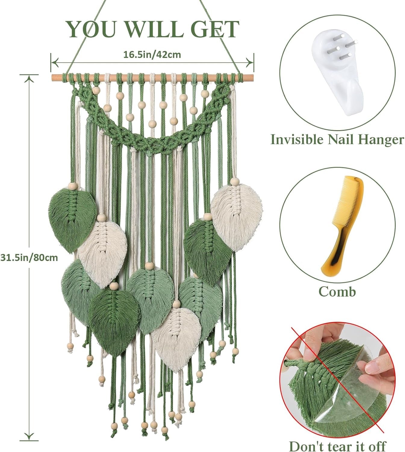 Wandtapijt weldomcor wandtapijt kleine handelskralen hout bladeren Home - Accessoires en Decoratie Naty Shop