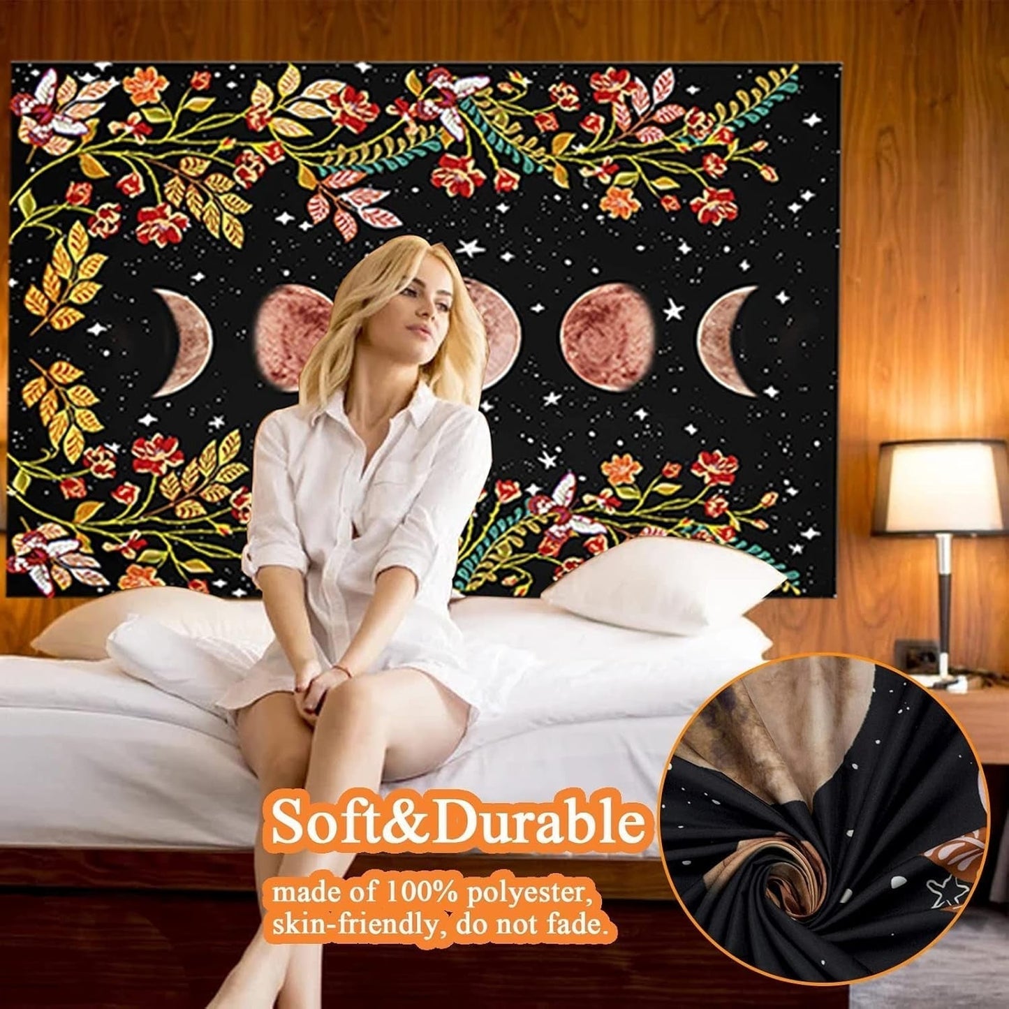 Yisumei wandtapijt esthetische maan bloemen zwart maat Home - Accessoires en Decoratie Naty Shop