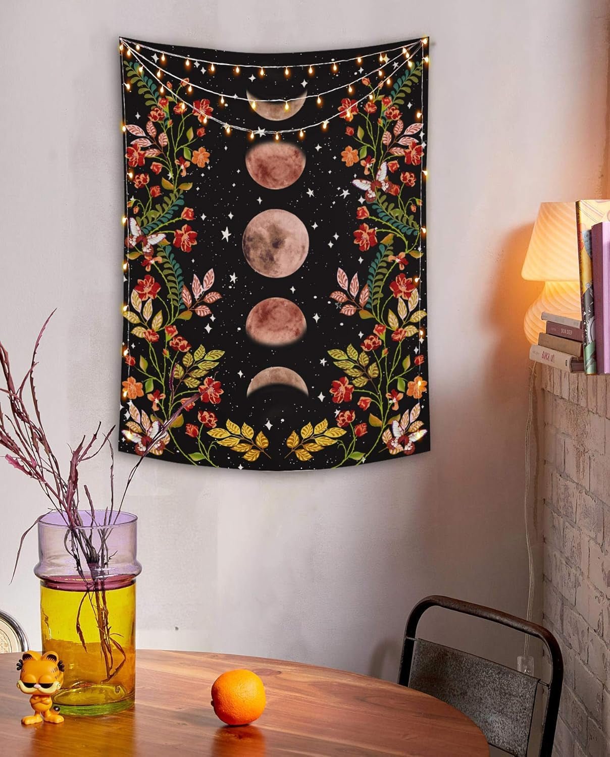 Yisumei wandtapijt esthetische maan bloemen zwart maat Home - Accessoires en Decoratie Naty Shop