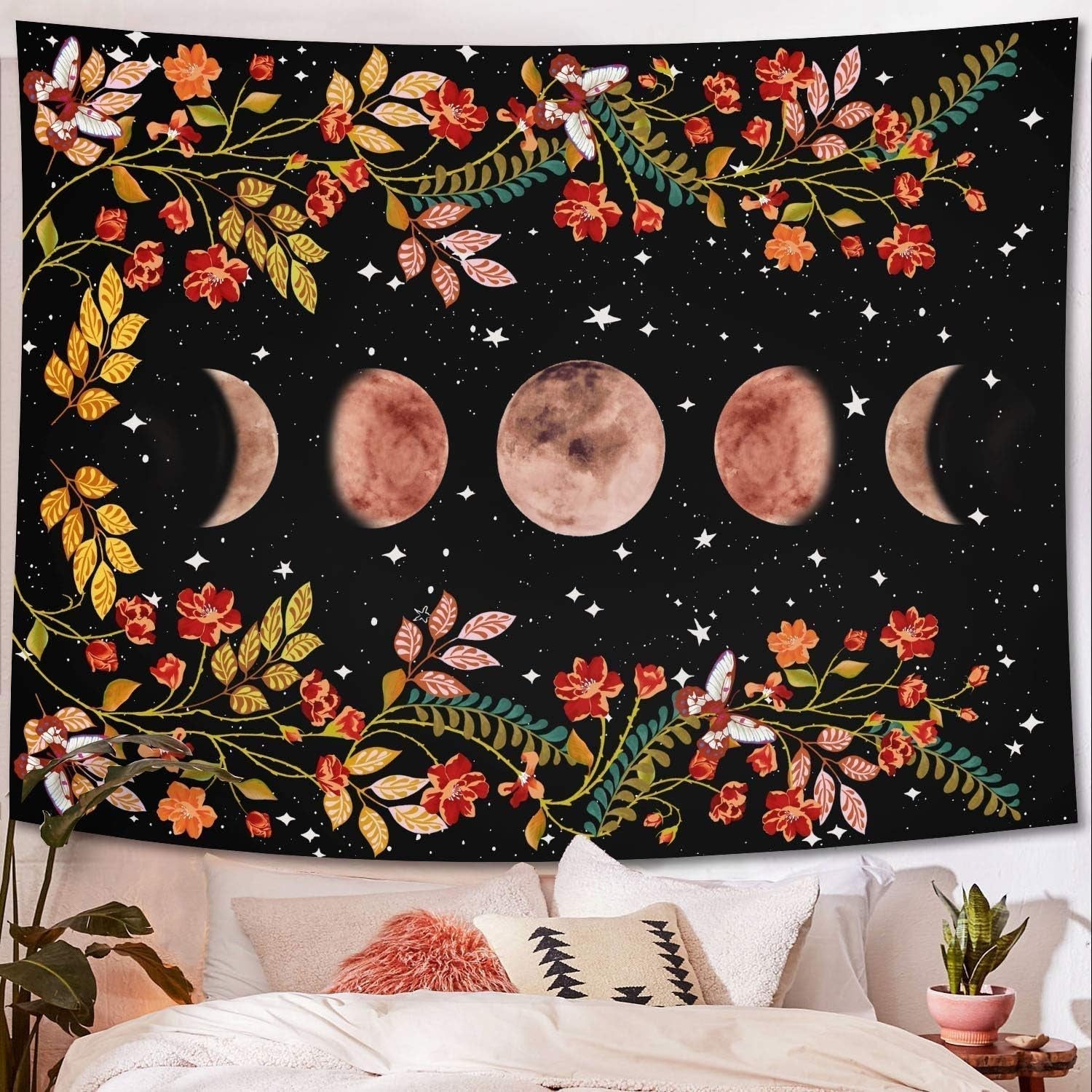 Yisumei wandtapijt esthetische maan bloemen zwart maat Home - Accessoires en Decoratie Naty Shop